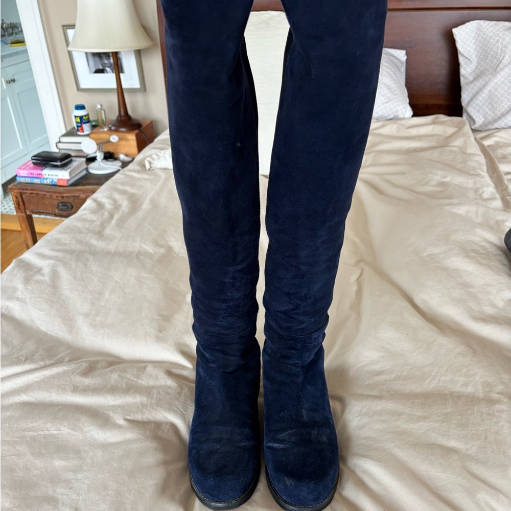 Stuart Weitzman Navy Suede 50/50 over-the-knee boots